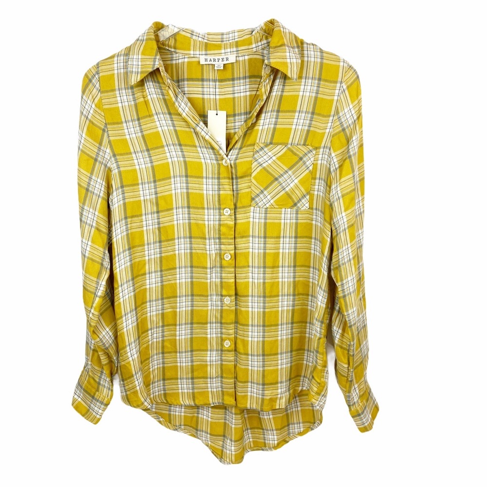 NWT HARPER Gold Button Down Hi Lo XS